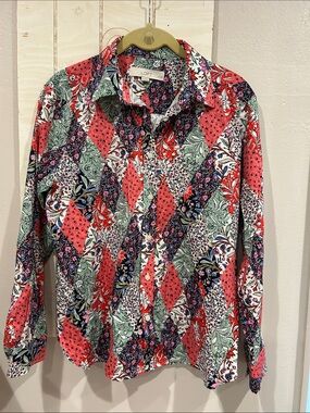 LOFT Multi-Color Patchwork Floral Button-Down Shirt
